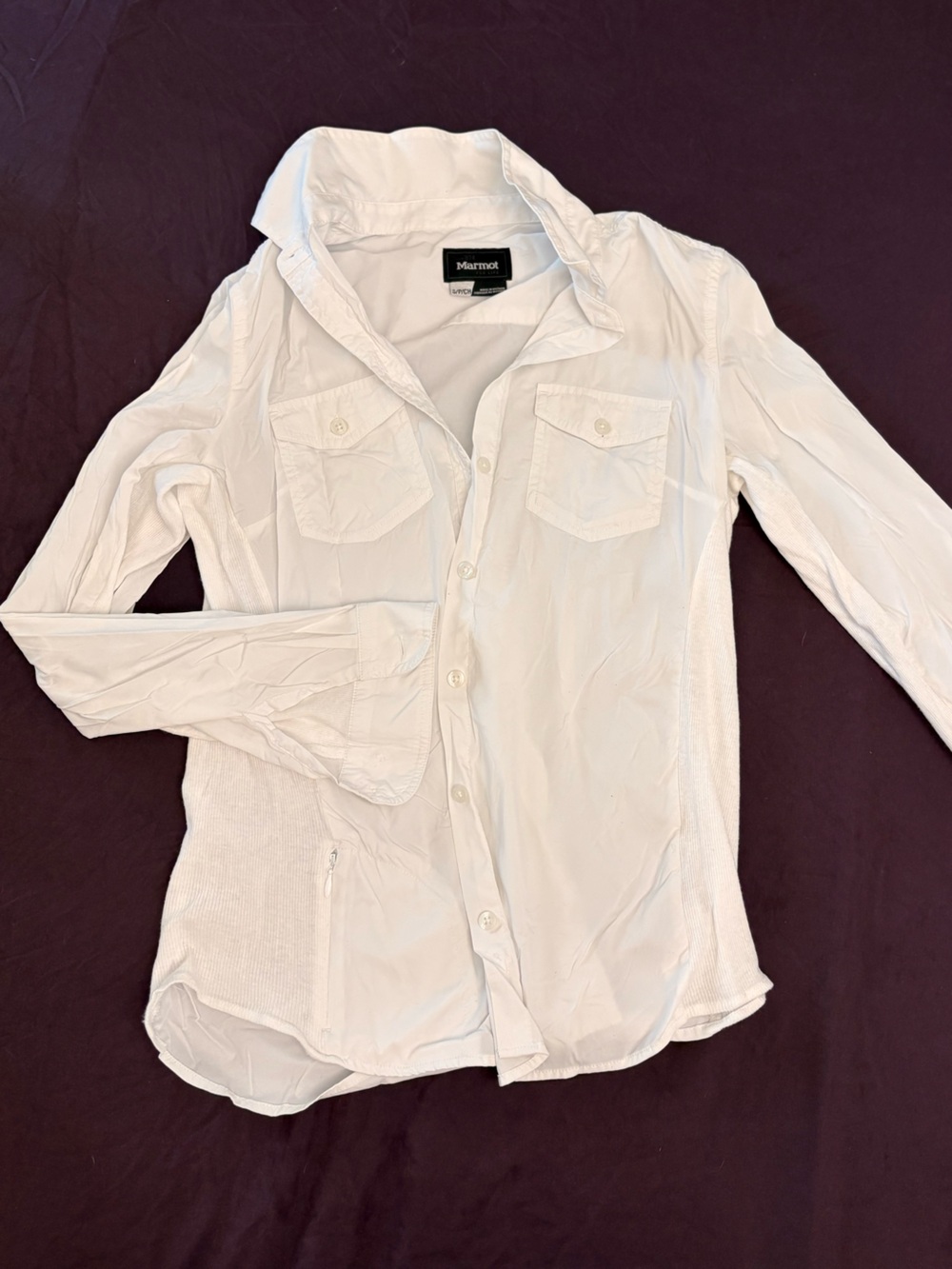 Marmot Women’s White Hiking Travel Button Down Shirt Small Petite